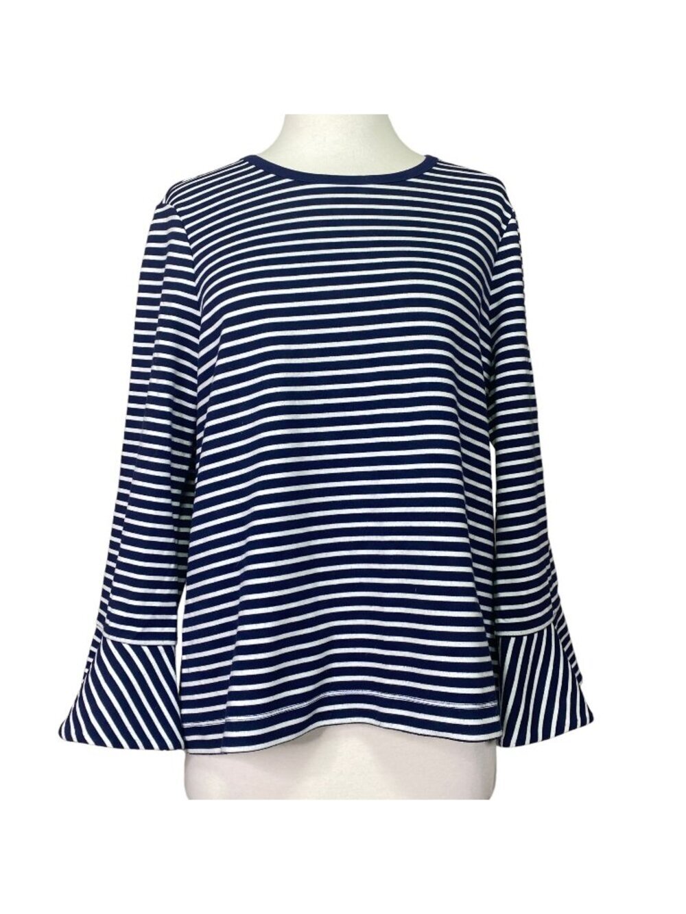 Draper James Striped Ruffle Sleeve Sweatshirt Crewneck Blue White Soft Size Larg